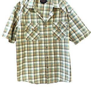 Pendleton Frontier Blue and Tan Plaid Button Down Shirt, Size L